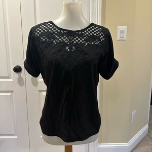 The Kooples Black Silk Embroidered Short Sleeve T Shirt Sz S
